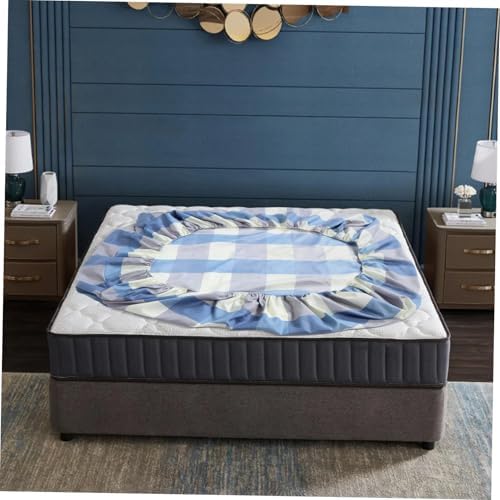 Luxshiny Blue Plaid Twin Fitted Sheet with Breathable Cover