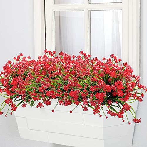 Grunyia Artificial Flowers 20 Bundles Red UV Resistant Garden Dcor