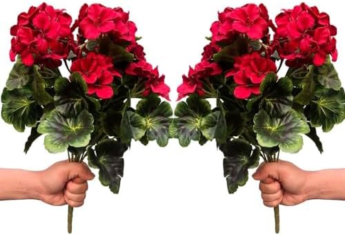 Artificial Geranium Silk Flower Bush Red 19 Inches Set of 2
