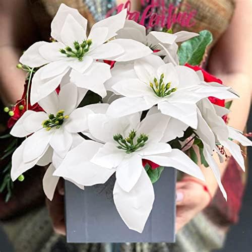 8 Pack 7 Head White Velvet Poinsettia Christmas Decor