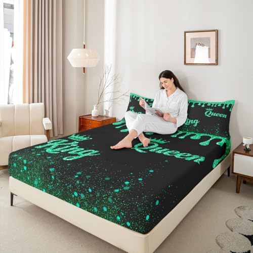 Manfei King and Queen Fitted Sheet Set with 2 Pillowcases