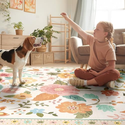 Floral 5x7 Boho Area Rug Soft Print Non Slip Machine Washable
