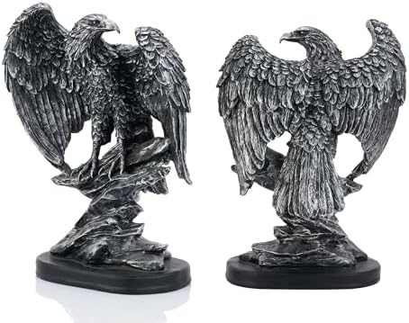 10 Inch Resin Eagle Statue with Antique Silver Accent