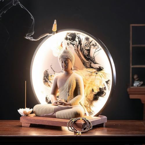 Shakyamuni Buddha Statue with Incense Holder and LED Light