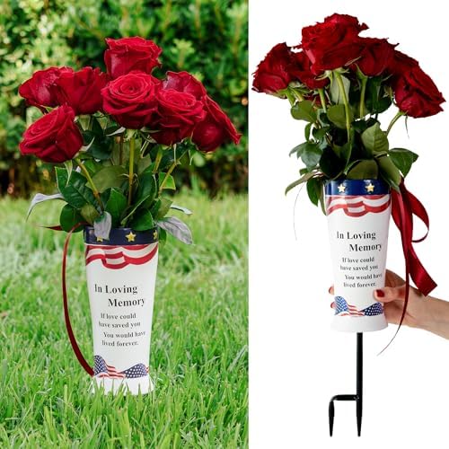 Patriotic Flag Grave Vase with Spikes