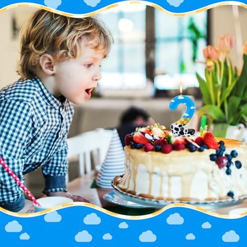 Blue Sky and White Cloud Cow Number 2 Birthday Candle
