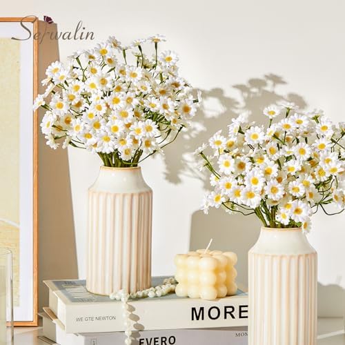 Serwalin 24 Pcs Silk Daisy Artificial Flowers White