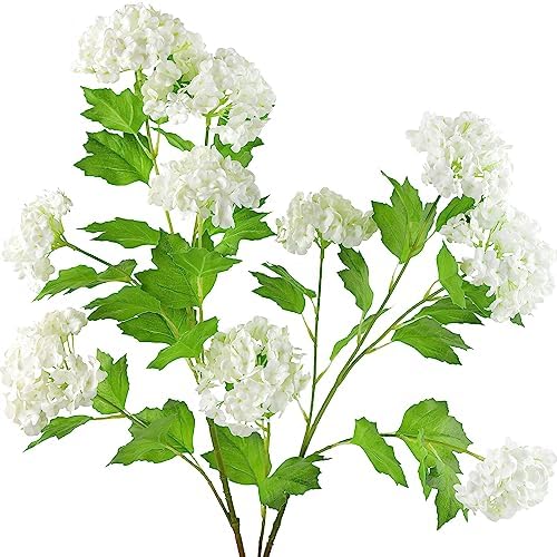 FiveSeasonStuff Summer White Snowball Viburnum Artificial Flowers 2 Stems