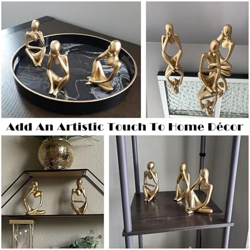 FJS Gold Thinker Statues Set of 3 Modern Art Decor
