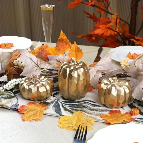 Winemana 3 Pack Gold Artificial Pumpkins for Fall Decorations