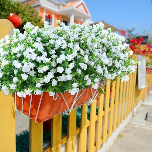 SITUMEIZI 8 Bundle UV Resistant Fake Shrubs Artificial Flowers