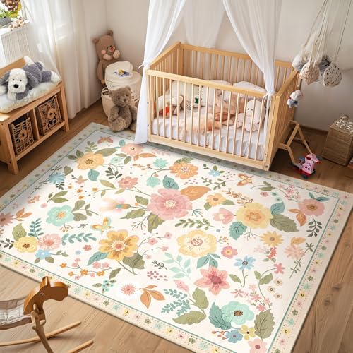 Floral 5x7 Boho Area Rug Soft Print Non Slip Machine Washable