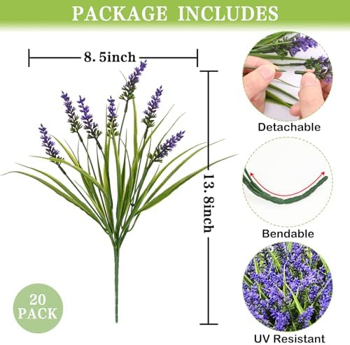 Waipfaru 20 Bundles Artificial Purple Flowers for Outdoor Use