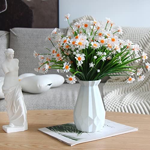KIMOBER 8 Bundle Artificial White Daisy Flowers