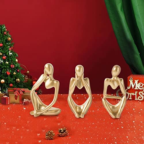 FJS Gold Thinker Statues Set of 3 Modern Art Decor