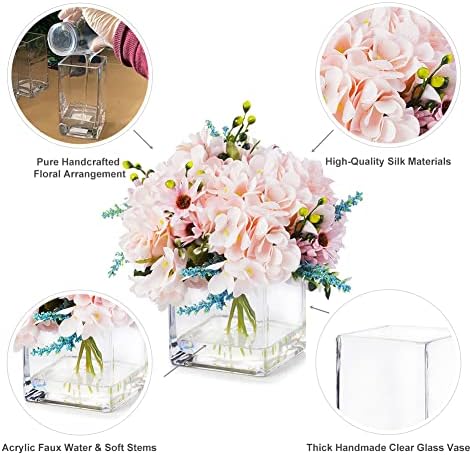 ENOVA FLORAL Pink Hydrangea Artificial Flowers with Vase