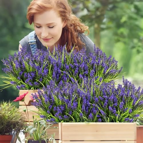 Waipfaru 20 Bundles Artificial Purple Flowers for Outdoor Use