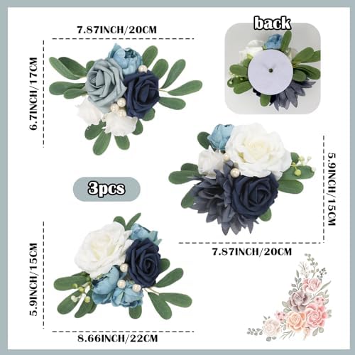Blue Wedding Cake Toppers with Artificial Flowers 3PCS