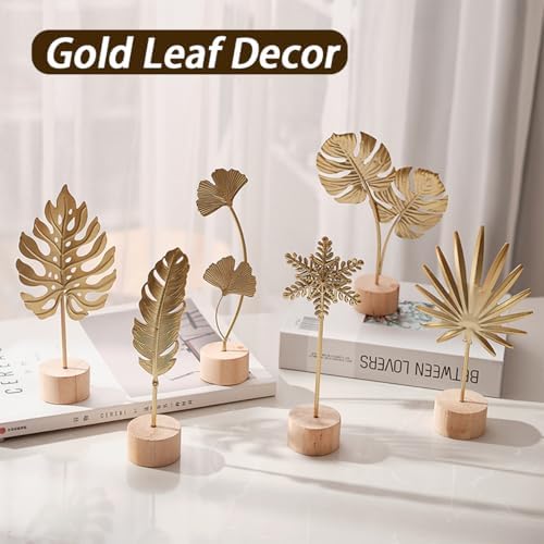 Uimoky Gold Leaf Decor Set 3PCS Modern Sculptures