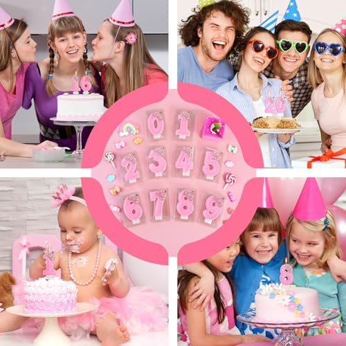 Pink Birthday Candle Crown Number 4 with Holder 1