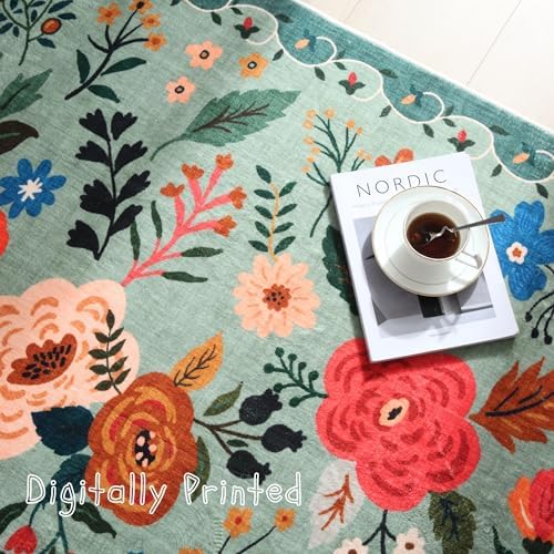 Rugcomf 3x5 Washable Non Slip Boho Floral Rug