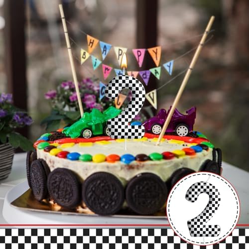 Racing Car Number 2 Birthday Candle Checkered Design