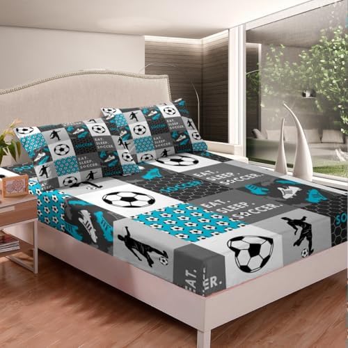 Manfei Soccer Player Fitted Sheet Queen Size with Pillow Case Set
