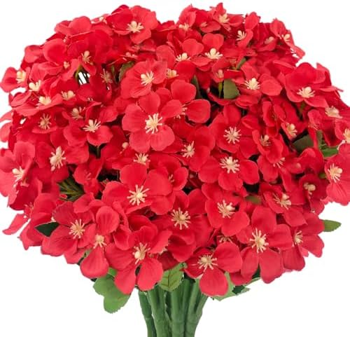 BRIGEA 8-Bundle Artificial Red Flowers Outdoor Decor