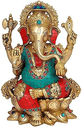 AONA Ganesha Statue Brass Gold 131 Inch