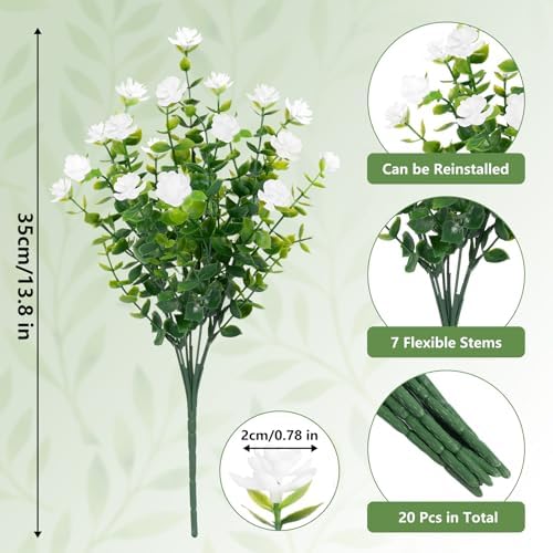 Bassion 20 Bundles Artificial Flowers for Outdoor Decor