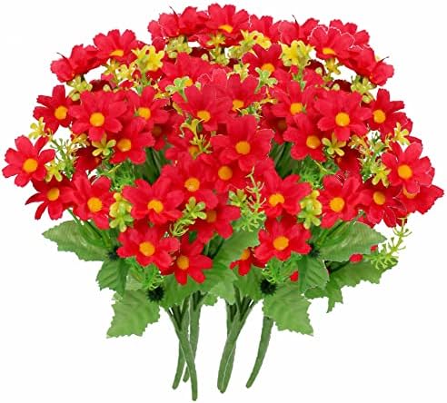 Artificial Daisy Flowers 6 Bundles Red for Home Decor