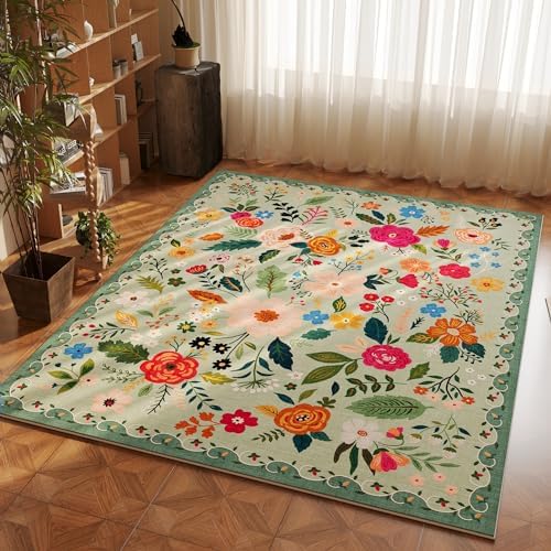 Rugcomf 3x5 Washable Non Slip Boho Floral Rug