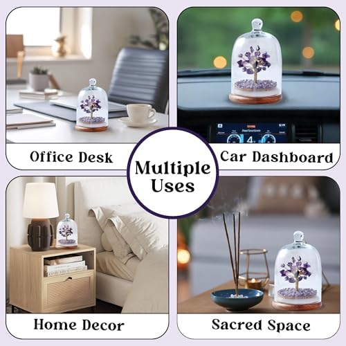 Amethyst Crystal Tree with Glass Dome Feng Shui Decor 1