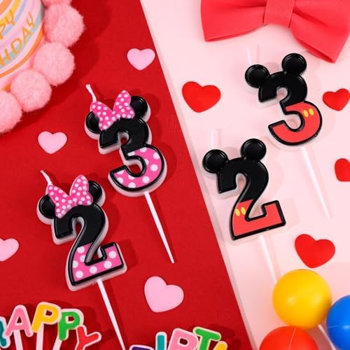 Pink Number 3 Birthday Candle with Mouse Ears Design