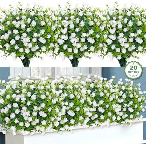 Bassion 20 Bundles Artificial Flowers for Outdoor Decor