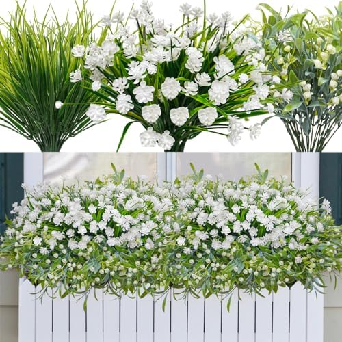 Ruidazon 36 Pcs Artificial Flowers Mixed White Outdoor Decor