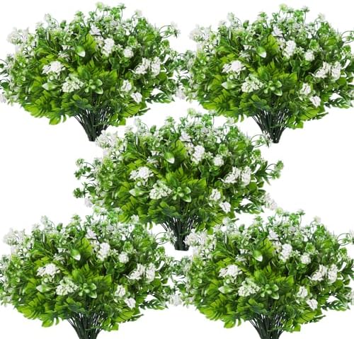 RECUTMS Artificial Palm Shrubs with Rose Flowers 8 Bundles