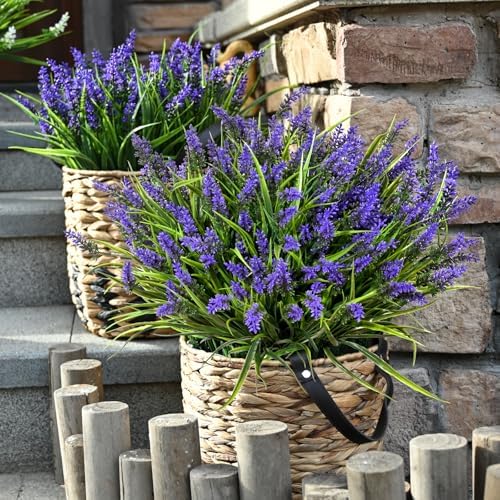 Waipfaru 20 Bundles Artificial Purple Flowers for Outdoor Use