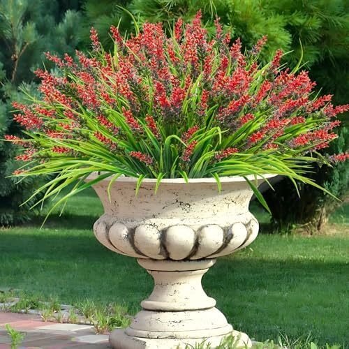 40 Bundles Artificial Monkey Grass with Red Lavender Flowers