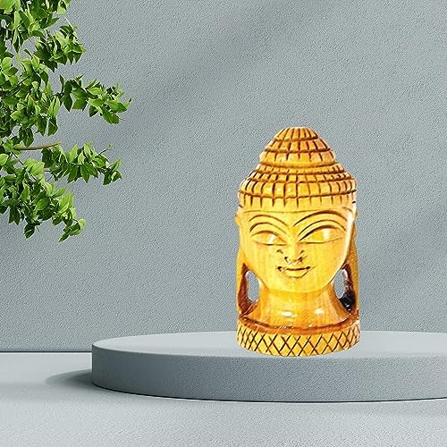 Santarms Wooden Buddha Head Statue 7cm Vastu Item for Home Entrance