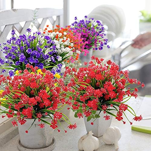Grunyia Artificial Flowers 20 Bundles Red UV Resistant Garden Dcor
