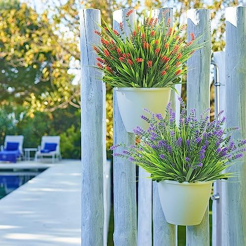 Grunyia Artificial Plants Outdoor Fake Grass with Flowers Red