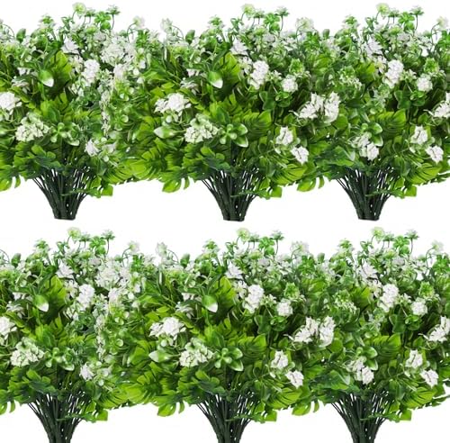 RECUTMS Artificial Palm Shrubs with Rose Flowers 8 Bundles
