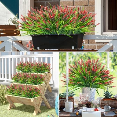 40 Bundles Artificial Monkey Grass with Red Lavender Flowers