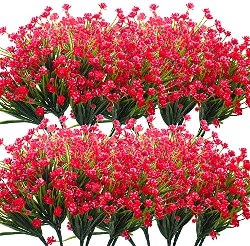 Grunyia Artificial Flowers 20 Bundles Red UV Resistant Garden Dcor