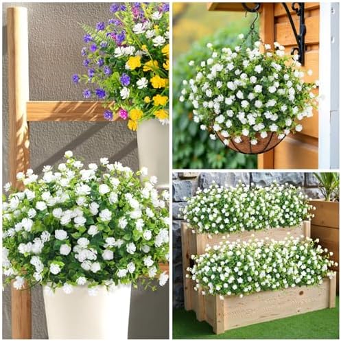 Bassion 20 Bundles Artificial Flowers for Outdoor Decor