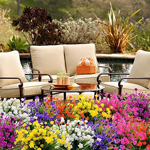 Grunyia Artificial Flowers 20 Bundles Purple UV Resistant Decor