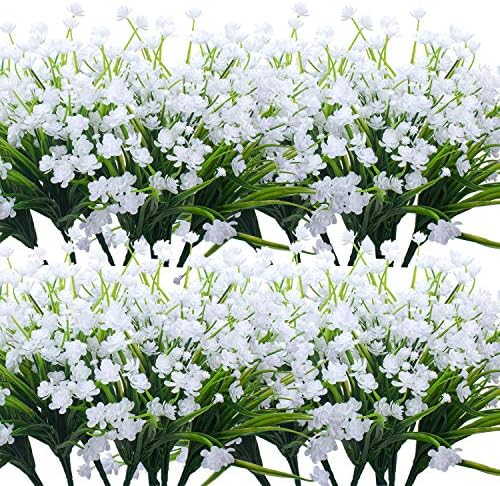 Grunyia Artificial Flowers 20 Pcs White UV Resistant