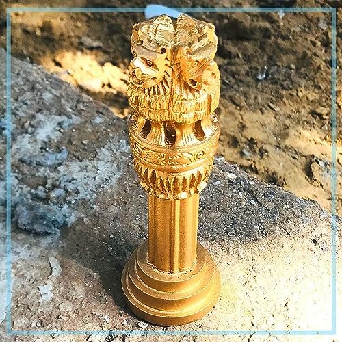 Wooden Ashoka Stambh 6 Inch Golden Brass Decor Pillar