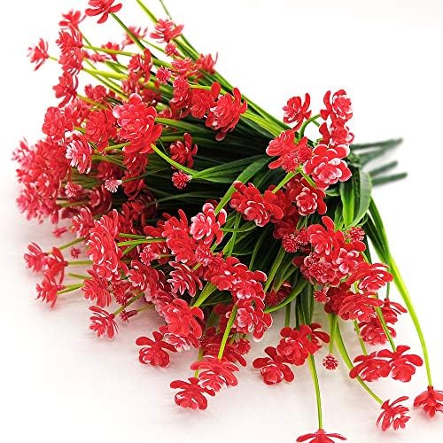 Grunyia Artificial Flowers 20 Bundles Red UV Resistant Garden Dcor